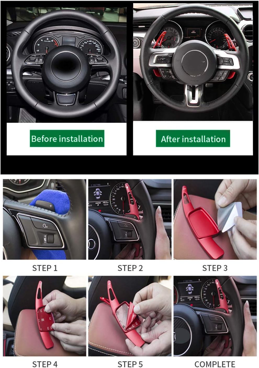 SANRILY Sport CNC Billet Steering Wheel Paddle Shifter Extension for Ford Mustang Accessories, Metal Alloy Shift Paddle Blade (Fits:2020 2021 Ford Mustang 2015-up) Paddle-Shift Covers - red