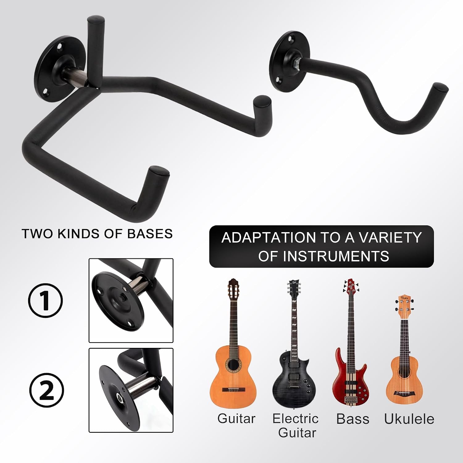 Guitar Wall Hanger Holder Set Ukulele Wall Mount Horizontal Hook