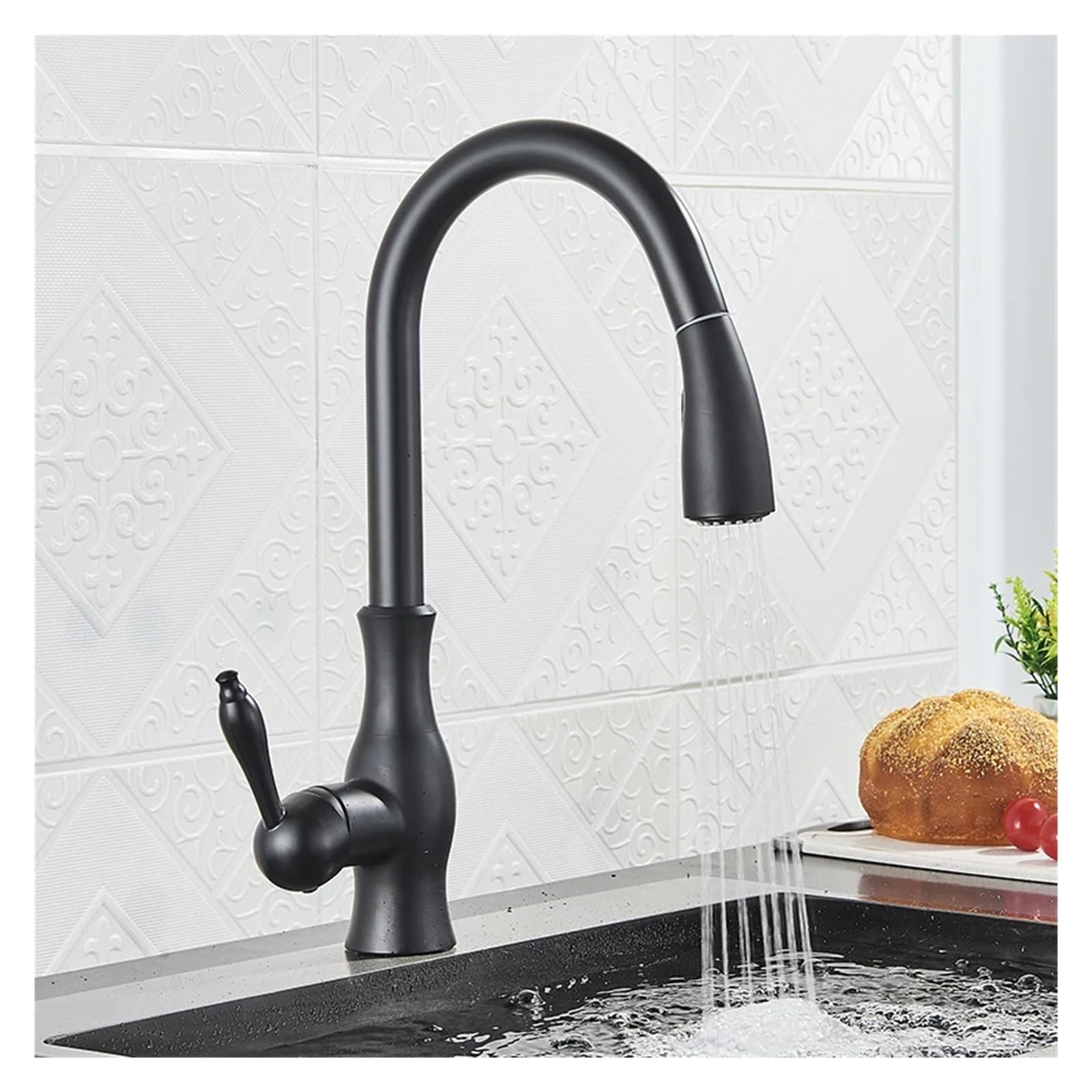 Robinet de cuisine extractible mitigeur noir mat rotatif