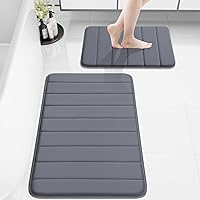 Vista 34 de Buganda Juego de 2 tapetes de baño de espuma viscoelástica y tapete para inodoro en forma de U, lavable a máquina, suave, antideslizante, Negro