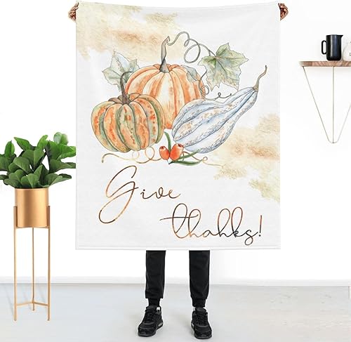 Miniatura 8 de Manta de calabaza Thinksgiving otoño para cama de 50 x 60 pulgadas, suave, ligera, esponjosa y cálida para sofá para todas las estaciones, funda