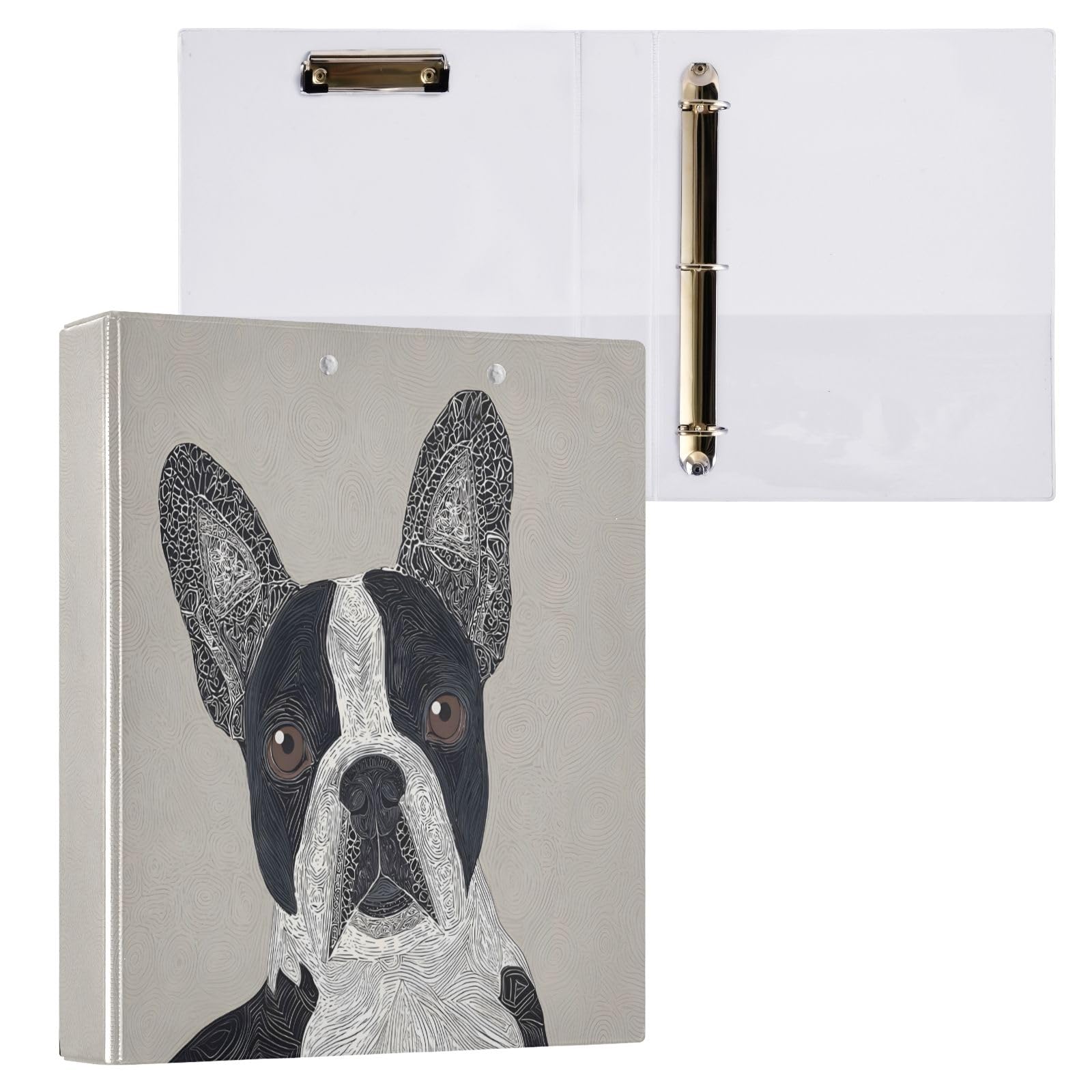 Raccoglitore a 3 anelli con cane nero, 3 anelli rotondi da 3,8 cm, contiene 200 fogli, 3 raccoglitori ad anelli con clip in metallo antiscivolo
