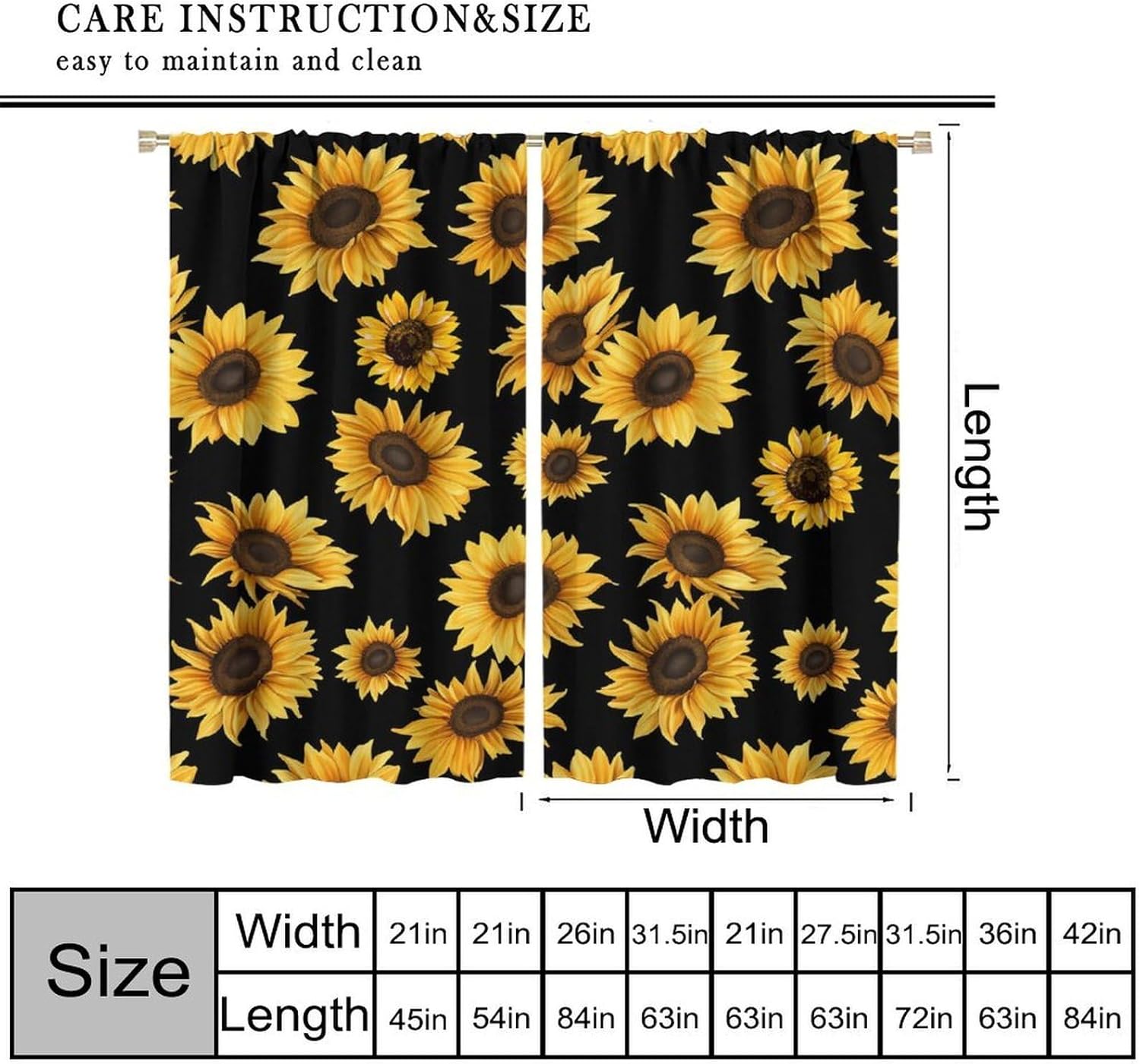 Sunflowers Blackout Window Curtains, Vintage Shabby Chic Floral Sunflower Room Darkening Rod Pocket Windows Door Curtain for Bedroom Living Room Home Decor 42x45in