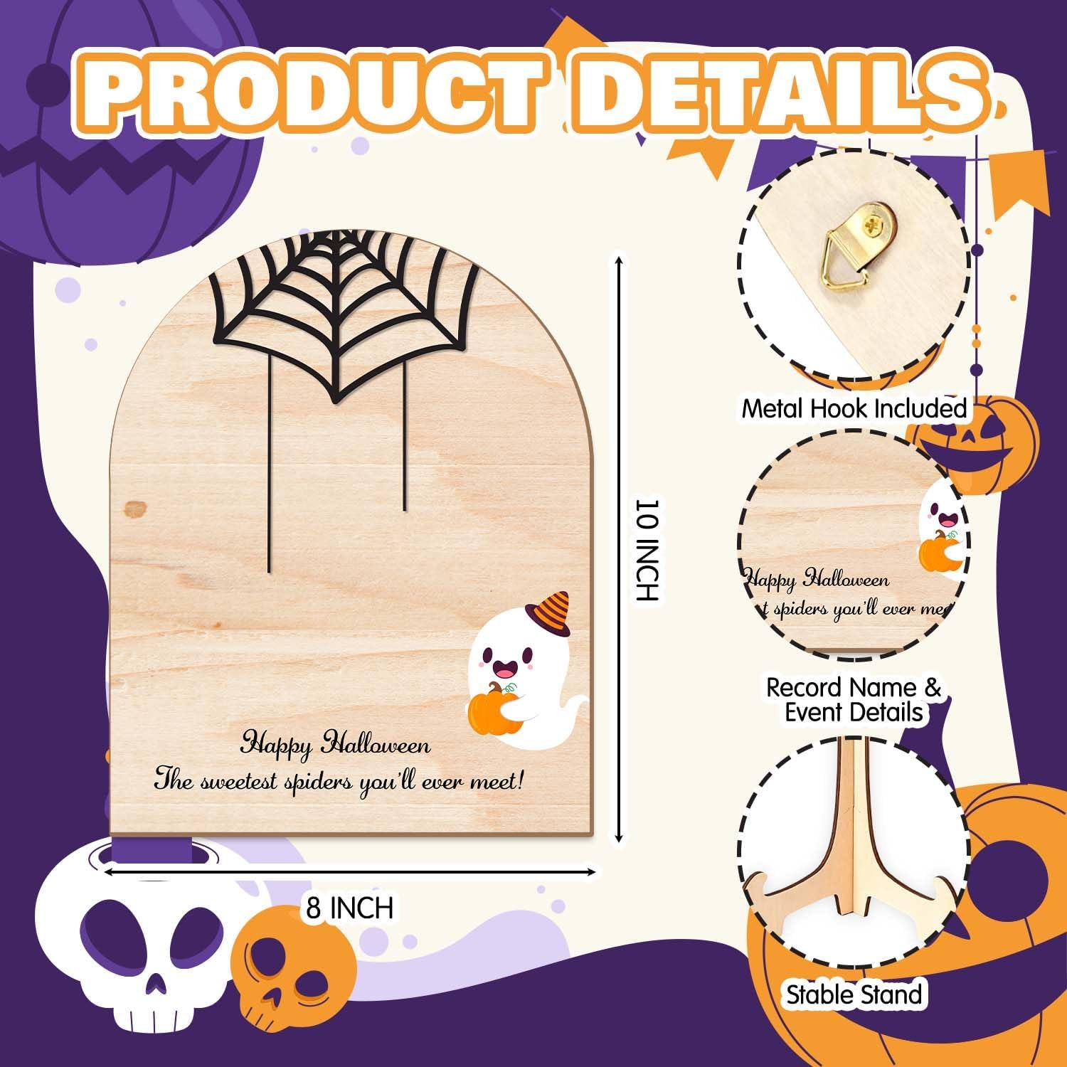 Trick or Treat Smell My Feet Wooden Halloween Sign with Stand,Baby's First Halloween Handprint Footprint Keepsake,Halloween Photo Prop,Milestone Memory Decoration for Newborn Baby image 2