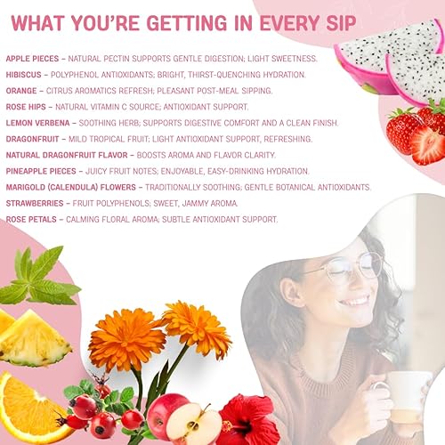 Miniatura 3 de Té Pitaya de fruta del dragón para apoyo inmunológico e intestinal con fruta del dragón, piña y mucho más. ¡Hoja suelta de 2 onzas con 30 bolsas de