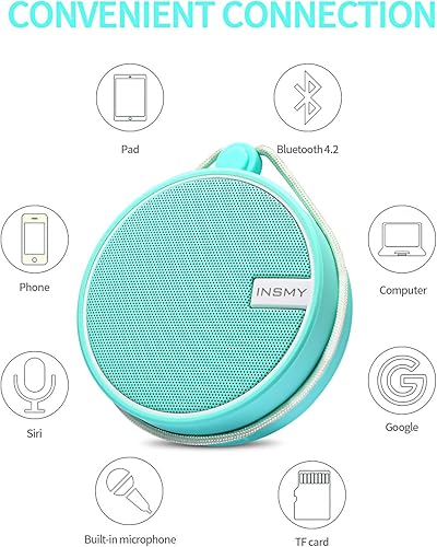 Miniatura 6 de Altavoz portátil INSMY IPX7 resistente al agua con Bluetooth, inalámbrico, para exteriores y la ducha, con sonido de alta definición, tarjeta TF de