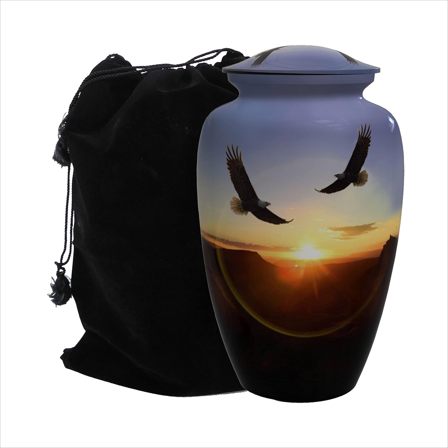 Flying American Eagle Personalized Human Cremation Urn with Keepsake and Velvet Bag