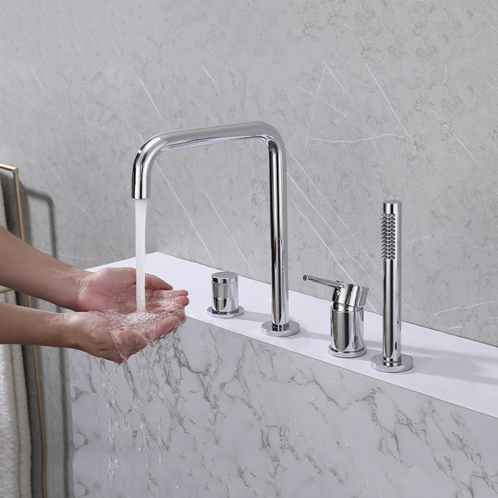 Robinet mitigeur baignoire 4 trous chrome LWX avec douchette rotative 360