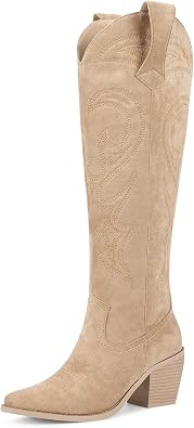 wetkiss Cowboy Boots for Women Knee High, Cowgirl Boots Women - Zipper Convenience, Comfort Fashion Tall Western Boots for Weddings, Holidays, Parties & Casual Wear