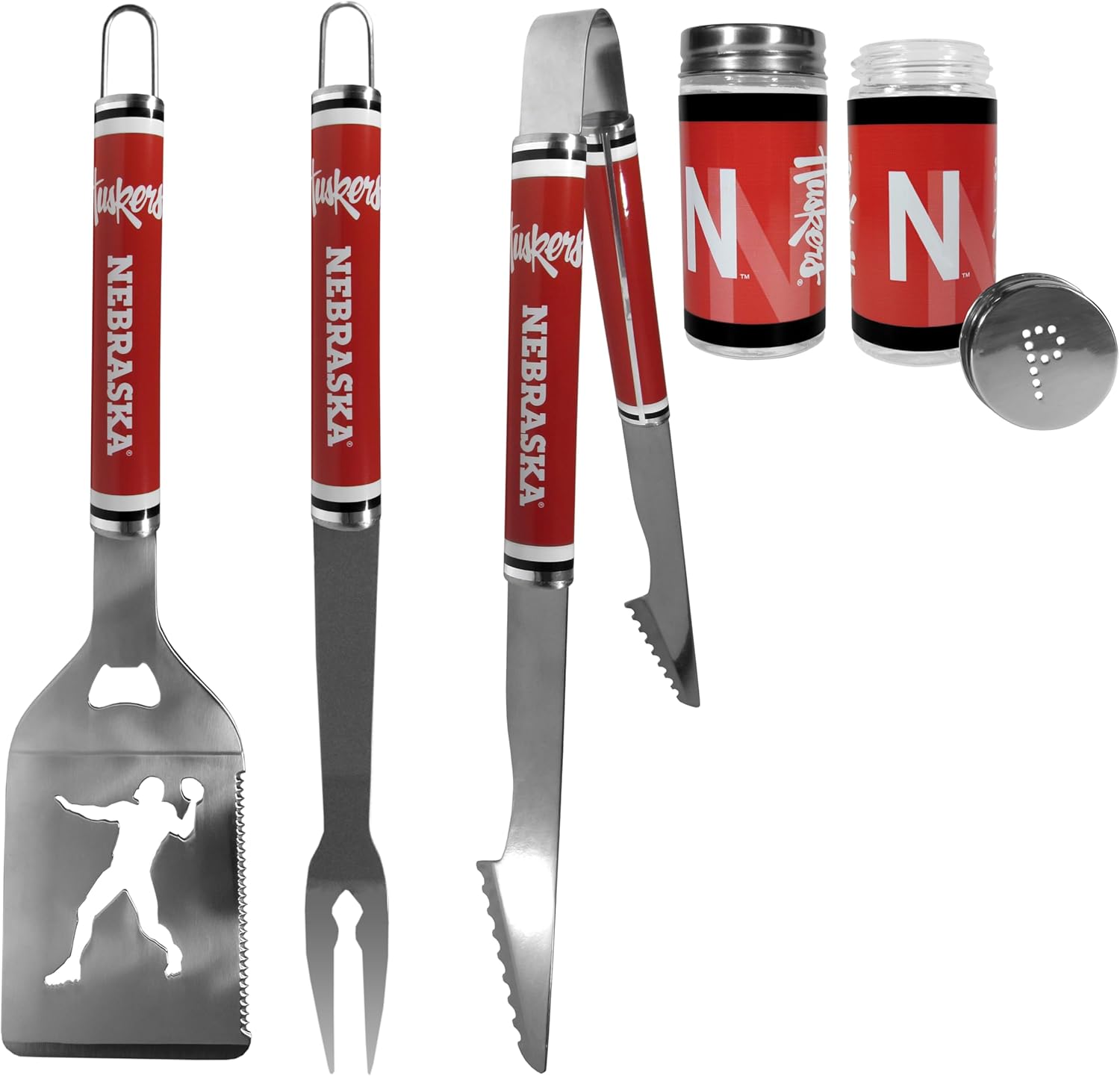 Siskiyou NCAA Nebraska Cornhuskers 3 pc Steel Logo BBQ Tools w/Shakers, One Size, Team Colors