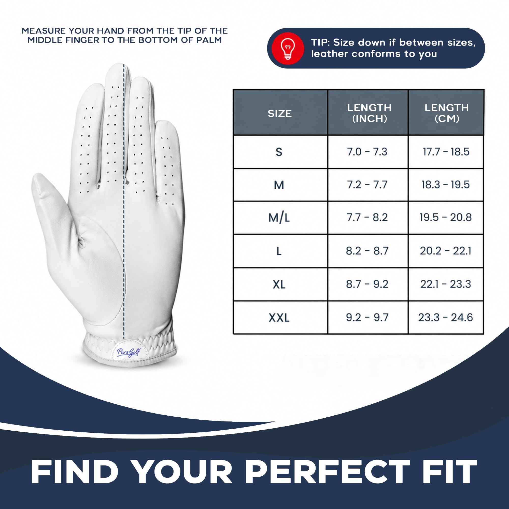 PUR3 - Paquete de 2 guantes de golf para hombre, cuero Cabretta de primera calidad, guante de tacto ultrasuave, marcador de pelota adicional, golfista zurdo o diestro