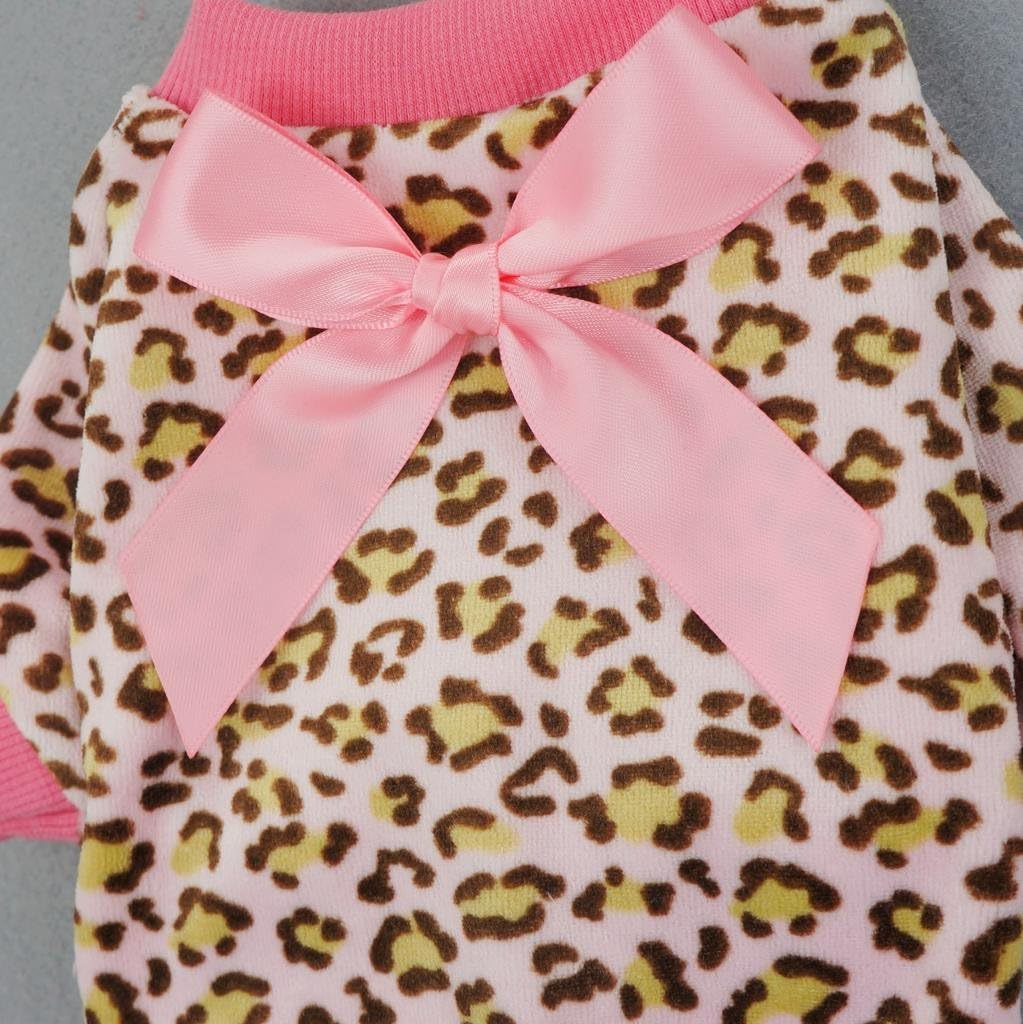 Fitwarm Leopard Dog Pajamas, Fleece Dog Clothes for Small Dogs Girl with Legs Pet Onesie, Cat Outfit, Pink, XL - Image 4