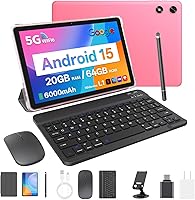 EDUAITABLET Android 15 Tablet 10.1" w/ Keyboard: 20GB RAM, 64GB+1TB Expand, WiFi 6, 6000mAh Battery, Pink 2-in-1 Bundle