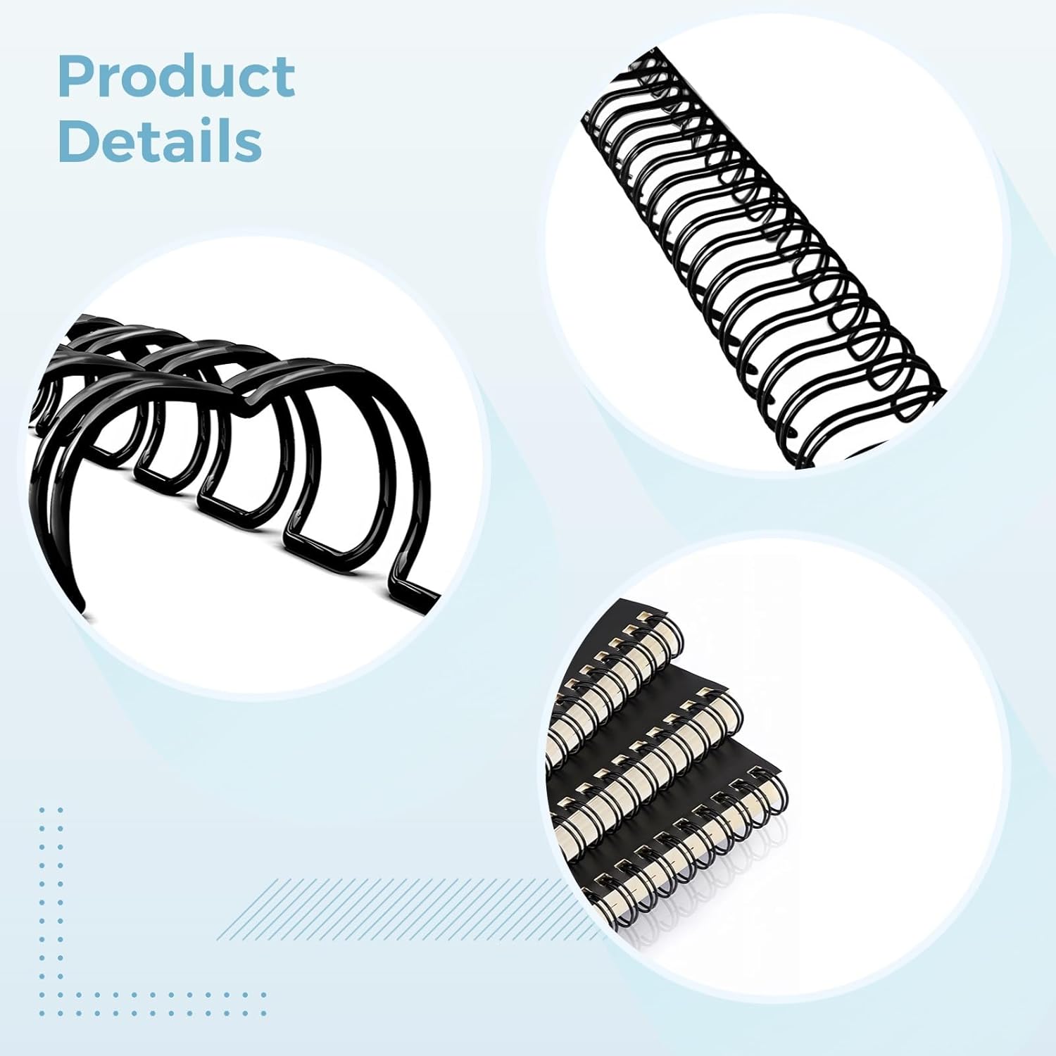 Generic 9.5 Mm Double Loop Wires, Black, 100 Pcs, 3/8 Inch, 34 Rings, Nylon Coated, for 3:1 Pitch Machines