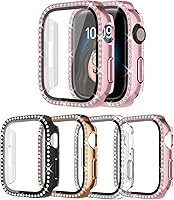 Vista 8 de 4 Pack Fundas Brillantes para Apple Watch SE 3/SE 2/SE/6/5/4 44mm, Funda Protectora de Diamantes y Brillantes con Protector de Pantalla de Vidrio