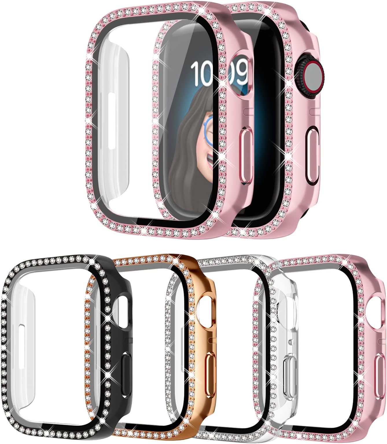 4 Pack Bling Case for Apple Watch SE 2/SE/6/5/4 40mmm, Glitter Rhinestone Diamonds Protective Case with Tempered Glass Screen Protector Replacement Cover for iWatch 2024 (2nd Gen) SE/6/5/4 40mm Women