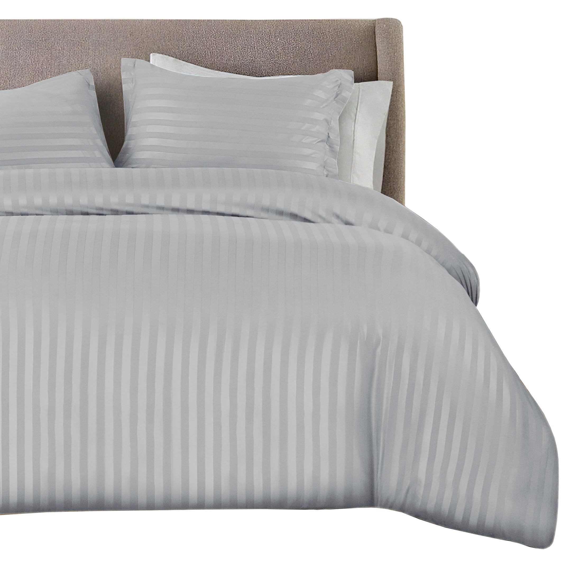 Qatan Silver Premium Hotel Quality Satin Stripe Duvet Cover Set With Pillowcases | Reversible Hypoallergenic Soft Quilt Bedding | Easy Care Breathable Luxury Linen (, King)