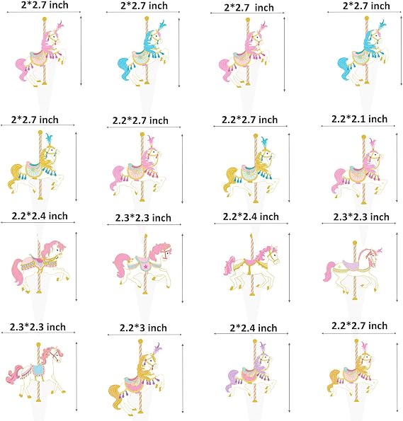 Carousel Horse Cupcake Toppers 48Pcs Carousel Horse Party Cake Decorations Carnival Carousel Horse Cupcake Picks Horse Birthday Party Supplies for Amusement Park Themed Baby Shower Decor