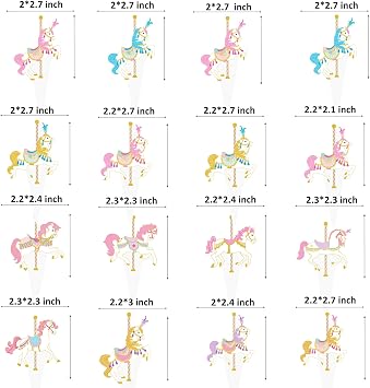 Carousel Horse Cupcake Toppers 48Pcs Carousel Horse Party Cake Decorations Carnival Carousel Horse Cupcake Picks Horse Birthday Party Supplies for Amusement Park Themed Baby Shower Decor