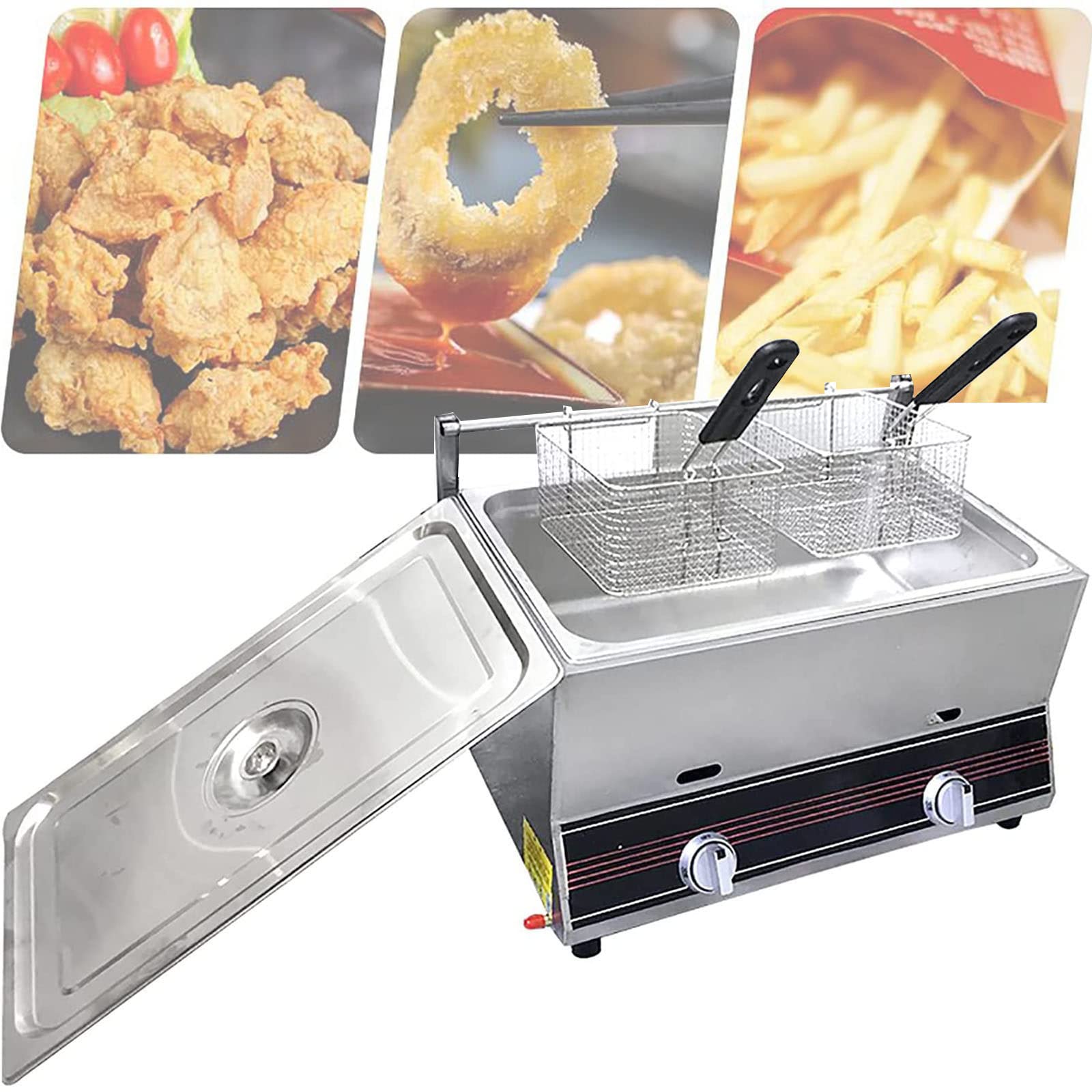 HTTGDGDH Commercial Deep Fryer, 20L Large Capacity Gas Fryer With Baskets,For French Fries, Restaurant,Liquefied Petroleumgas Lpg