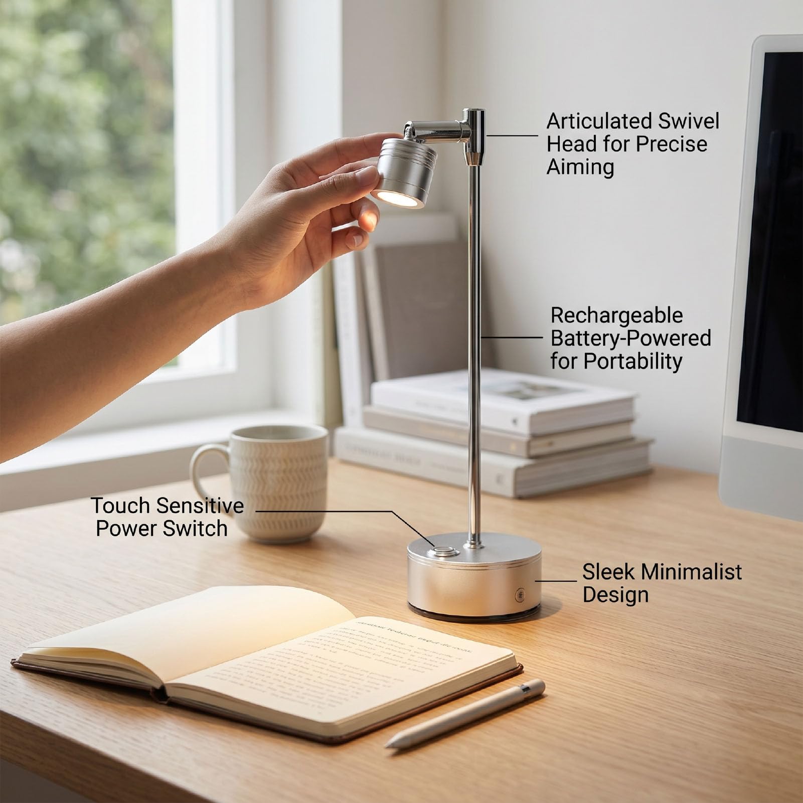 Naroote Faretti LED da Interno, Faretti da Terra Ricaricabili via USB per Vetrine con 3 Colori, Regolazione dell'Intensità tramite Tocco, Accessori per l'Esposizione di Gioielli