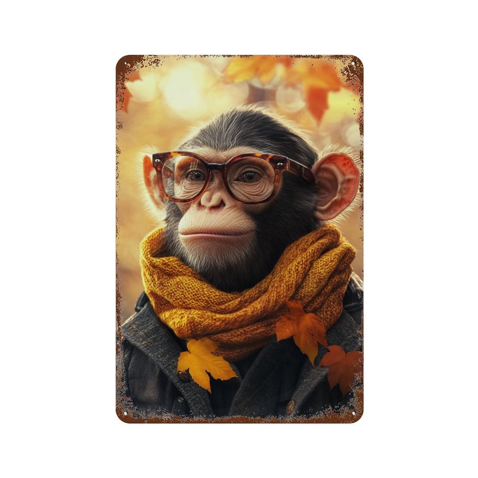 Autumn Monkey Fashion Vintage Metal Tin Sign 11.8"x7.9", Ideal for Living Room, Hallway And Home Decor
