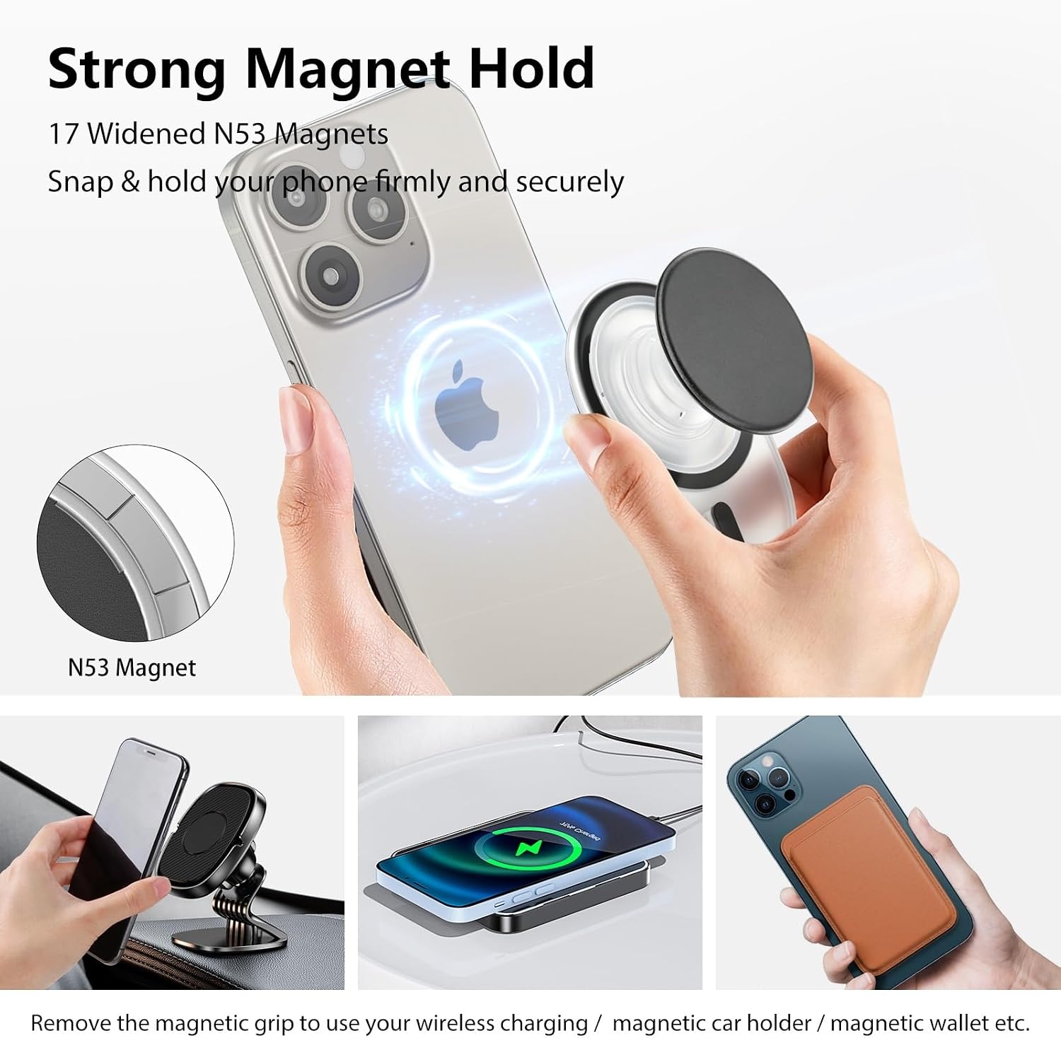  for MagSafe Phone Grip, Magnetic Phone Grip Holder, Transparent Black thumbnail