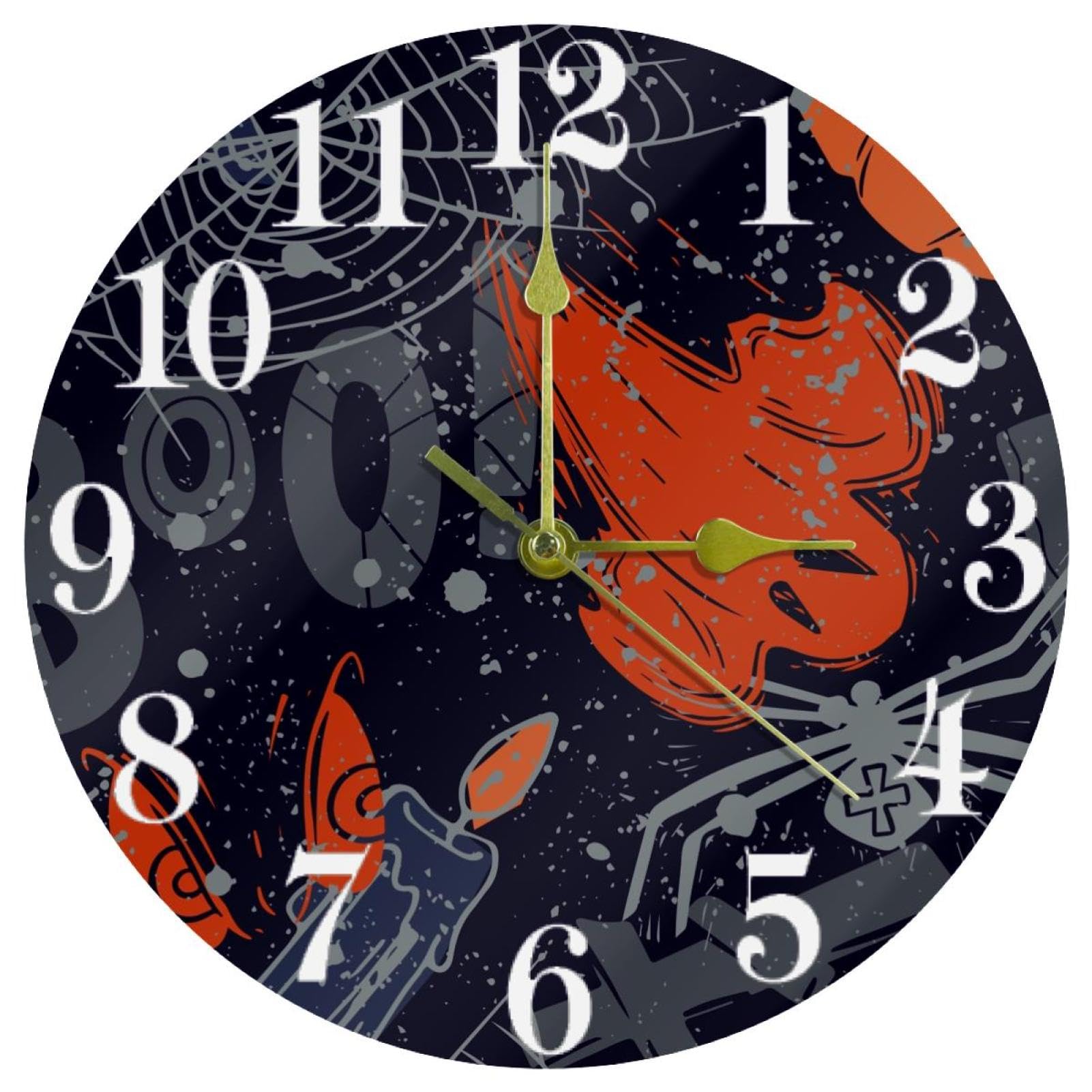 Horloge murale araignée quartz ronde à piles pour salon et bureau silencieux