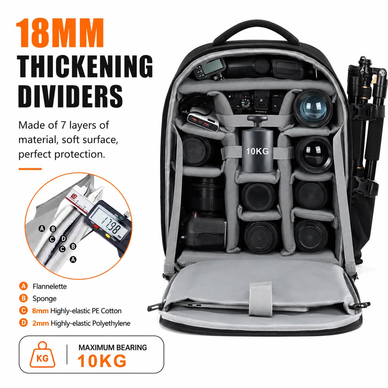 CADeN Sac à dos pour appareil photo - Imperméable - Compatible avec Sony, Canon, Nikon