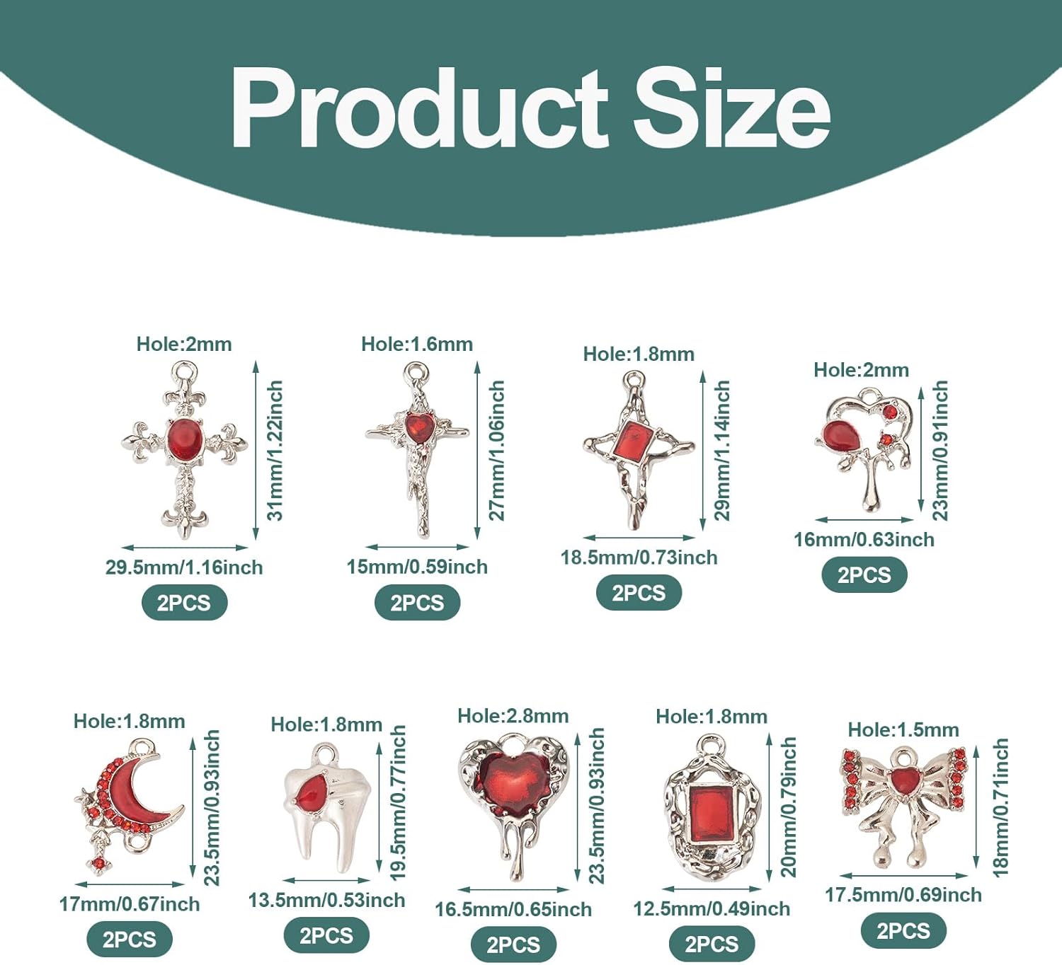 Cheriswelry 18pcs Cross Heart Moon Bowknot Metal Pendants Gothic Style Alloy Enamel Dangle Charms Rectangle Teeth Rhinestone Earring Charms 18~31mm for DIY Craft Necklace Jewelry Making - Image 3