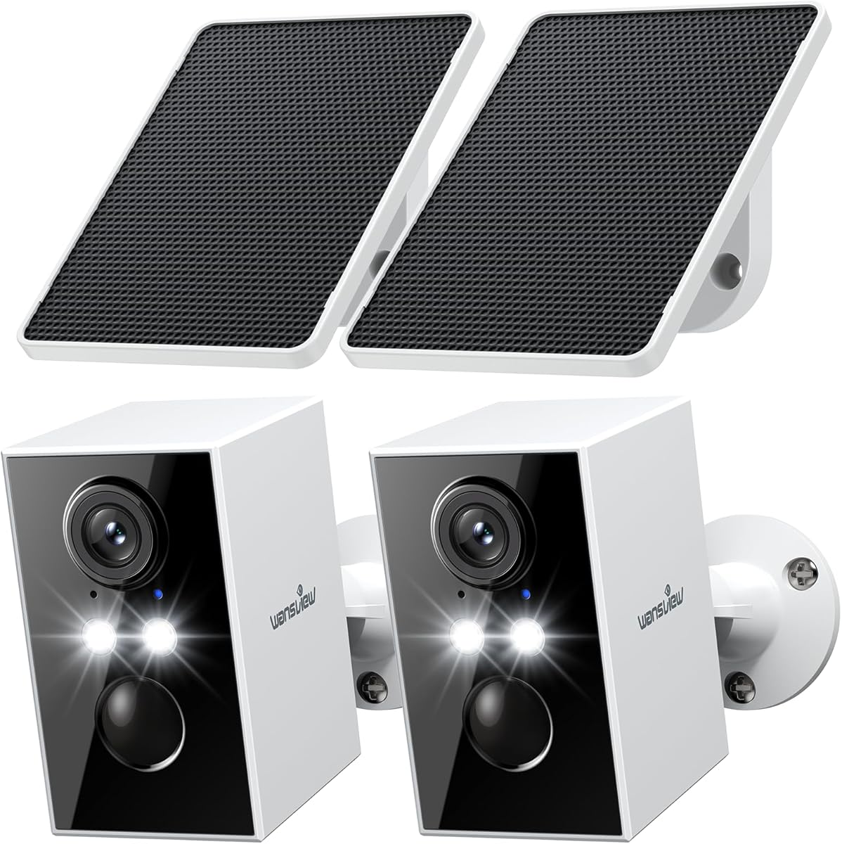 wansview Security Cameras Wireless Outdoor-2K WiFi 6 Solar Camera Outdoor Wireless for Home Security with AI Motion Detection, Color Night Vision, 2-Way Audio, 2.4GHz WiFi Only, Alexa, A1 2P White