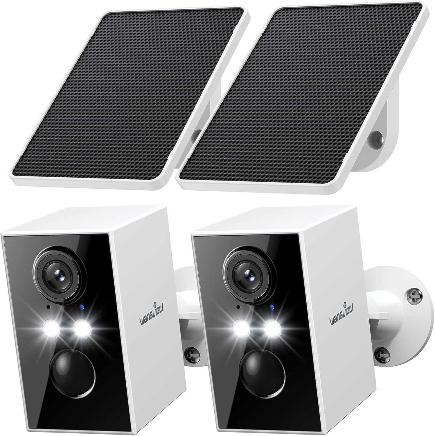 wansview Security Cameras Wireless Outdoor-2K WiFi 6 Solar Camera Outdoor Wireless for Home Security with AI Motion Detection, Color Night Vision, 2-Way Audio, 2.4GHz WiFi Only, Alexa, A1 2P White