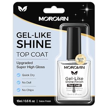 Morovan Top Coat Nail Polish Gel-Like High Gloss Clear Top Coat | For Regular Polish 60s Quick Dry Long-Lasting Shine Chip-Resist Nail Polish Sealer with Non-Yellowing Anti-Stain Finish
