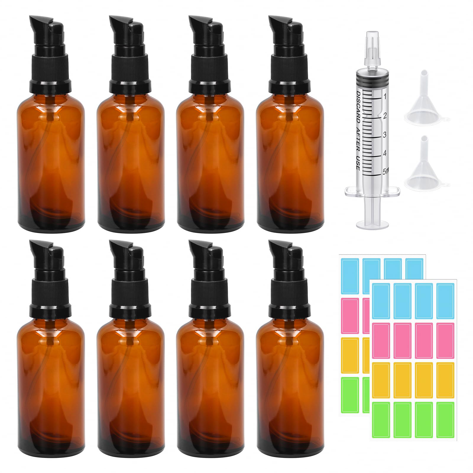 Episkey 8 X 50ml Leer Glasflaschen Braun,bernsteinfarbene Lotionspender Bernstein Glas-Lotion-Flaschen Braunglas Flasche mit pumpe Kappe für ätherische Öle Shampoo Lotion Reise Flaschen (Braun, 50ml)