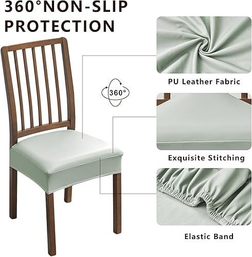 Vista 35 de NILUOH Juego de 2 fundas de asiento impermeables para sillas de comedor, de piel sintética, fundas de asiento para sillas de comedor, extraíbles
