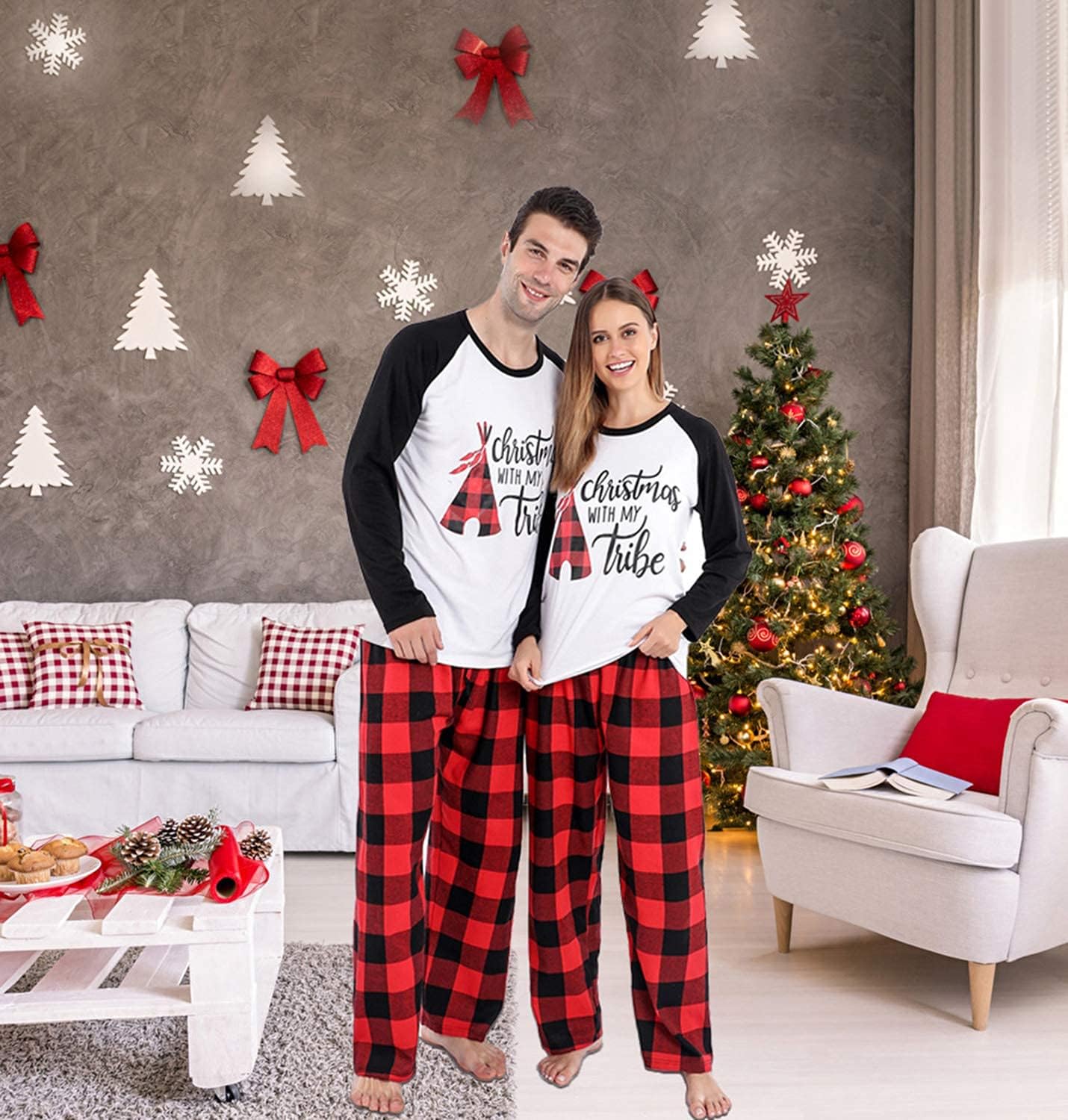 ANGELGGH Matching Christmas Pajamas for Family, Cute Vacation PJs Sets for Couples/Women/Men, Xmas 2 Piece Jammies Sleepwear - Image 4