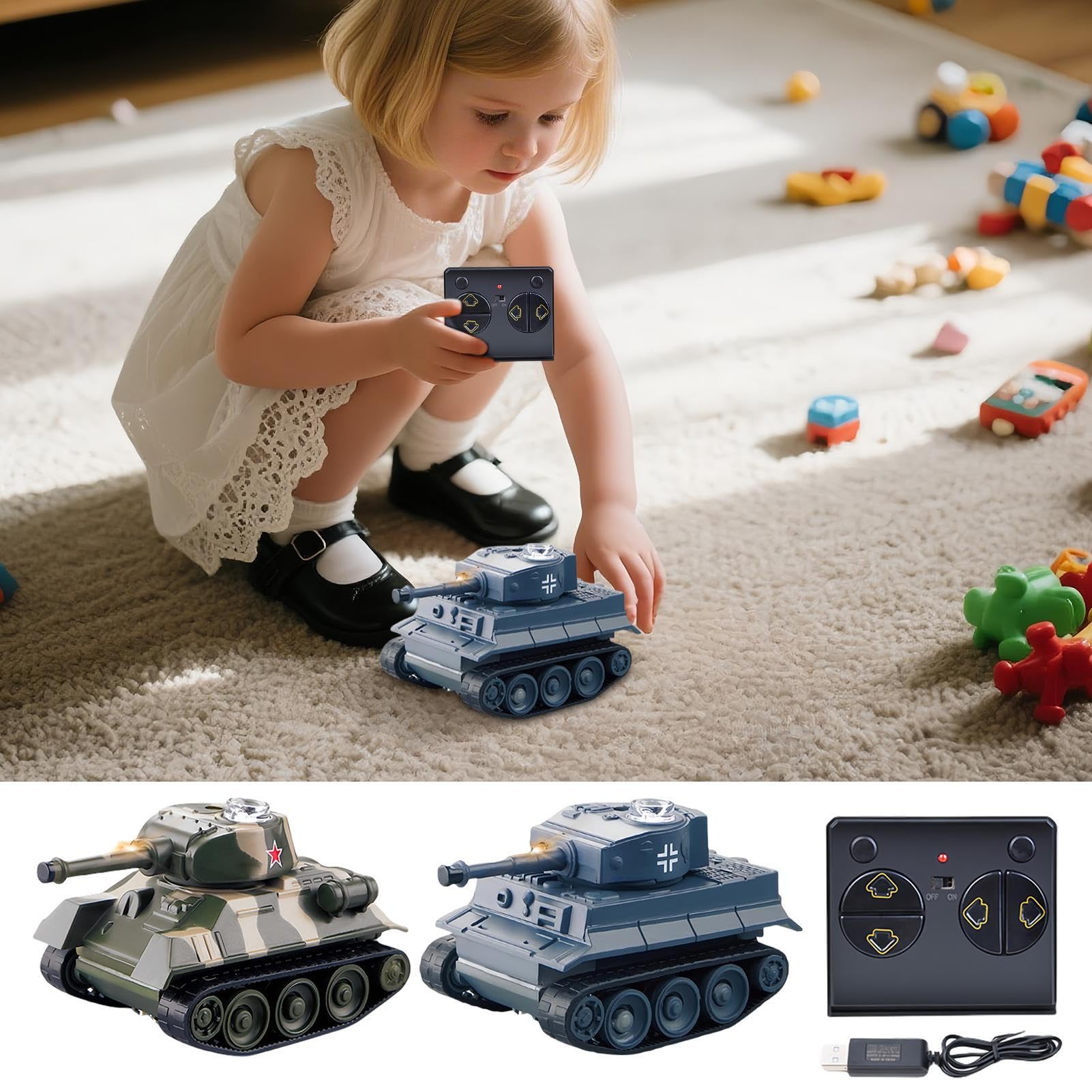 Générique Tank Rc pour - 6,8 X 4 X 3,9 Cm Mini Modèle De Véhicule Militaire Télécommandé | Télécommandés sans Fil en ABS | Char De Combat Simulé pour Garçons Et Filles