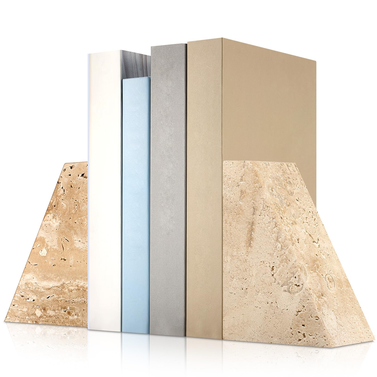 CroBlissful 2 Pcs Travertine Bookends Natural Decorative Book Ends Book Holders for Shelves Bookshelf Heavy and Normal Home Bathroom Apartment Kitchen Decor