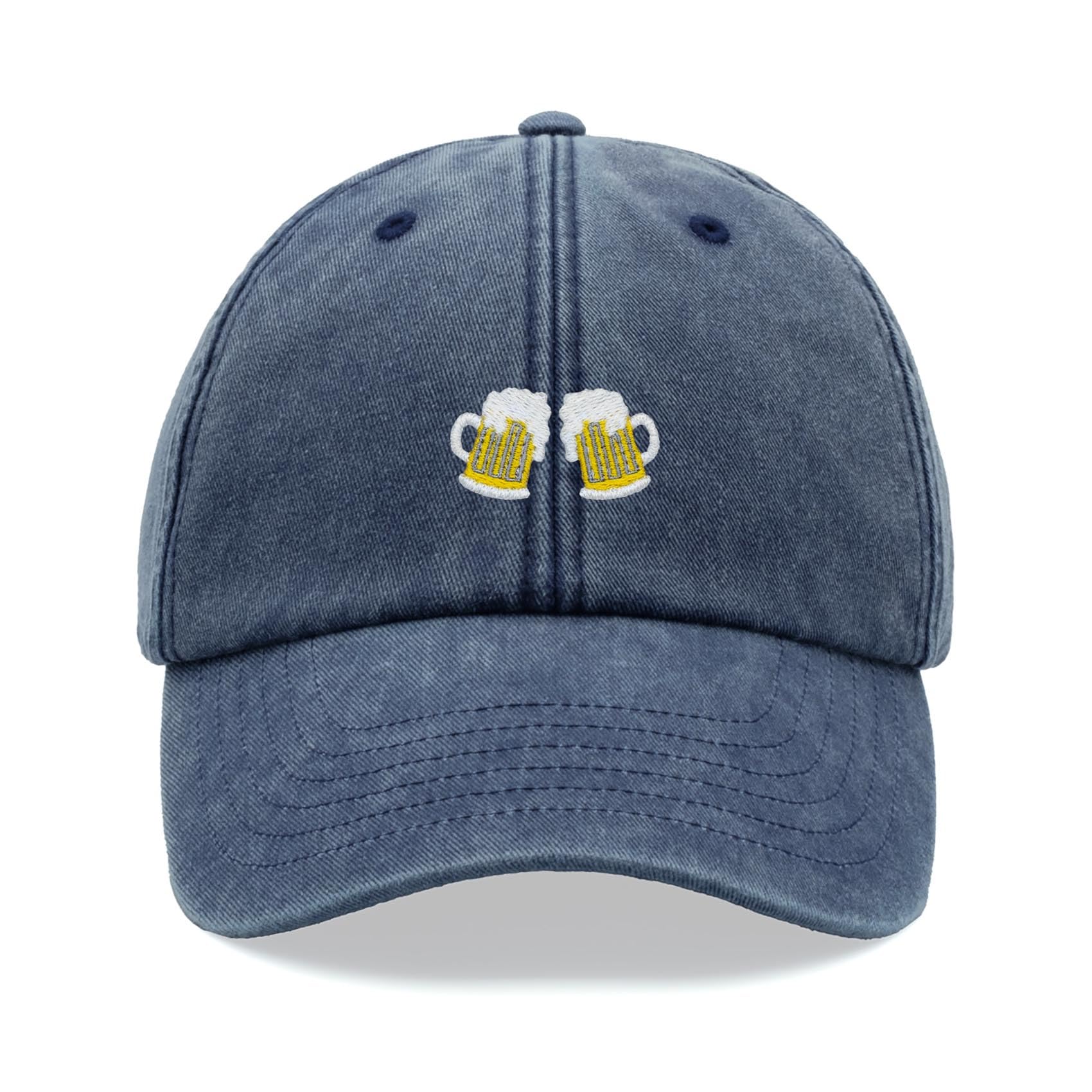 Cap Base Unisex Blue Denim Beer Stein Glasses Baseball Cap Vintage Washed Dad Hat Adjustable