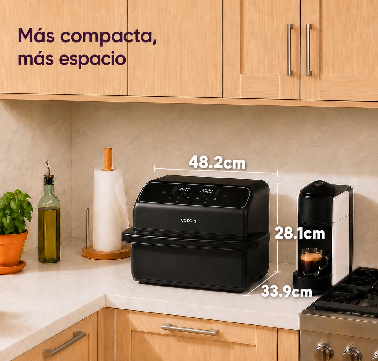 Cosori Freidora de Aire 8,6L Dual Blaze TwinFry Compact, sin PFAS ni Teflon | Revestimiento Cerámico sin PFAS, Tecnología Dual Blaze™, Divisor para 1 o 2 Zonas, Modos SYNC&Match, 6 Funciones, 2700W