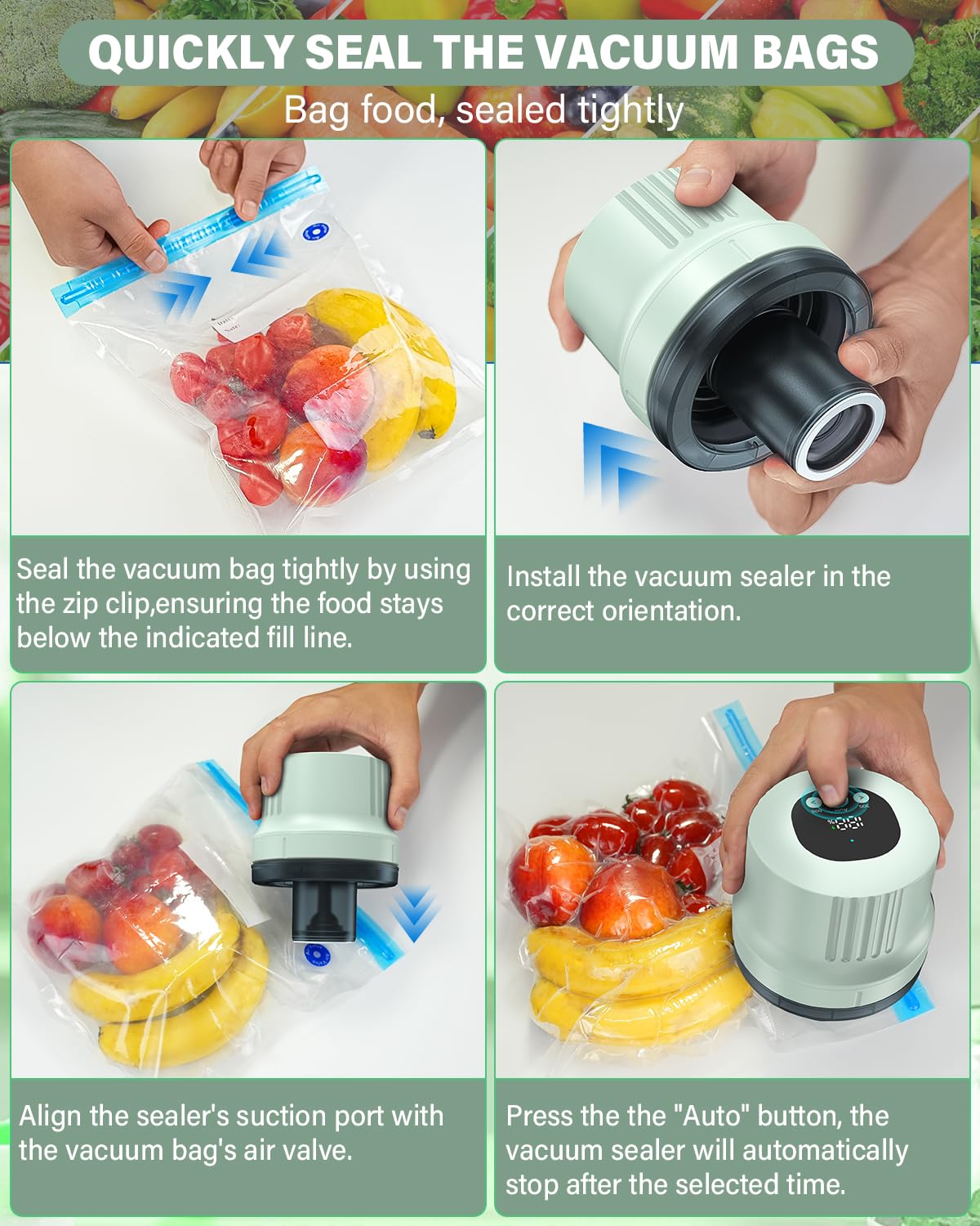 Mason Jar - Kit de sellador al vacío totalmente automático, sellador al vacío, 3 en 1, sellador al vacío inalámbrico con tapas Mason de boca ancha y regular, bolsas de vacío reutilizables, sellador al