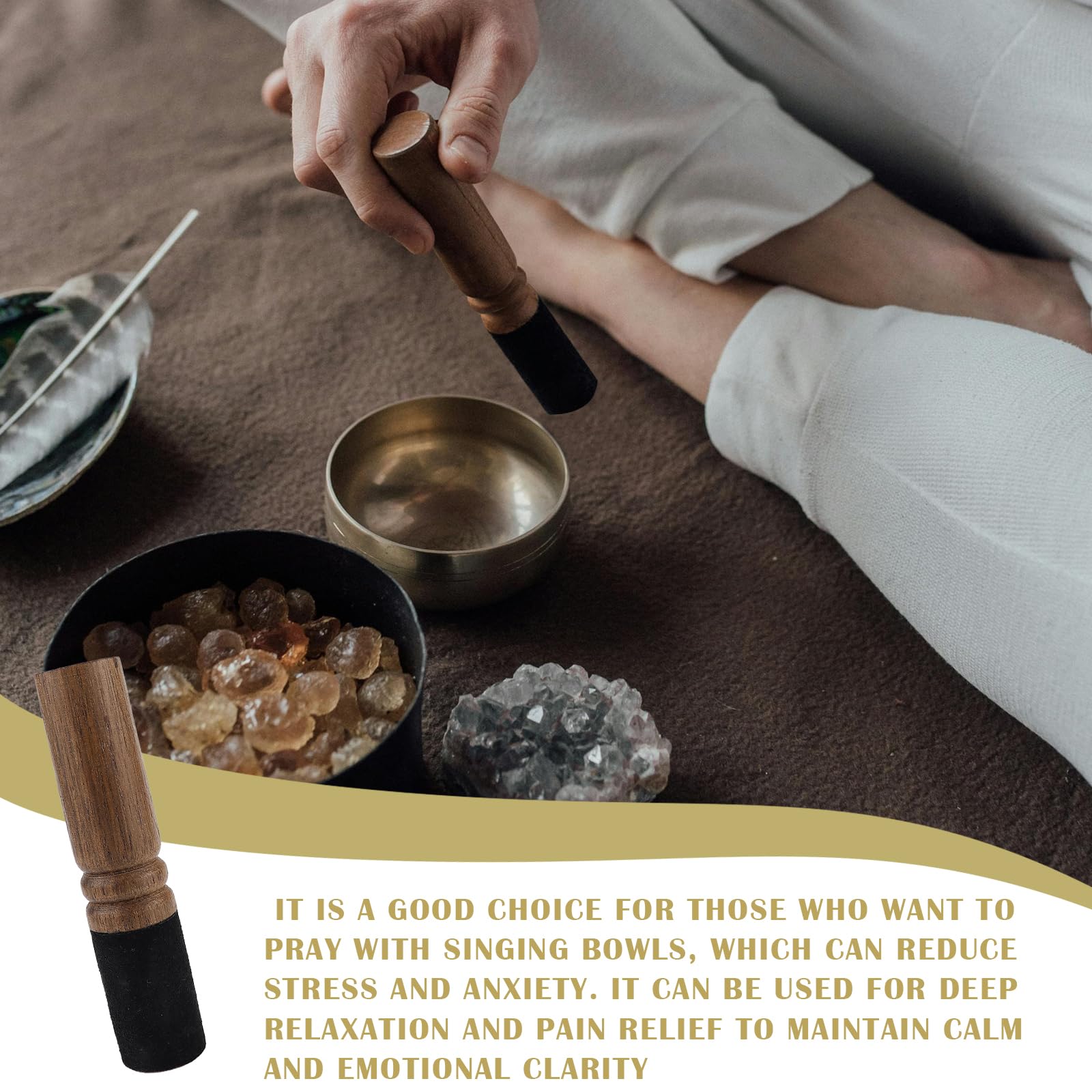 FERCAISH Wooden Singing Bowl Beater, Tibetan Singing Bowl Mallet, Leather Wrapped Beater for Meditation Prayer Yoga (12.6 cm) - Image 3