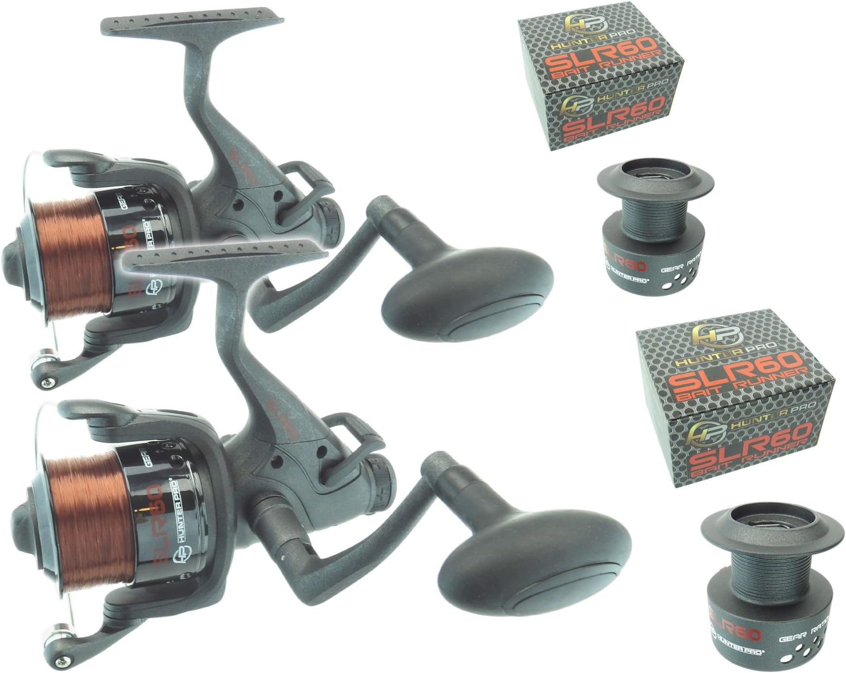 2 X Carp Pike Bait Free Runner Reel Freespool Hunter Pro Carp Pike Reel + Line & Spare Spool