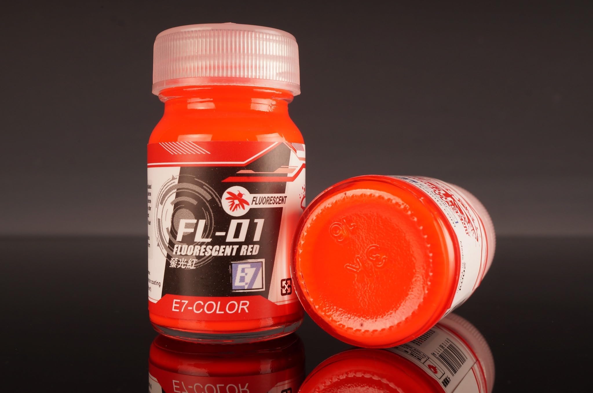 E7-Color FL Series Fluorescent Model Paint, FL-01 Fluorescent Red, 20ml, Finish for Scale Models, Brush and Airbrush Use