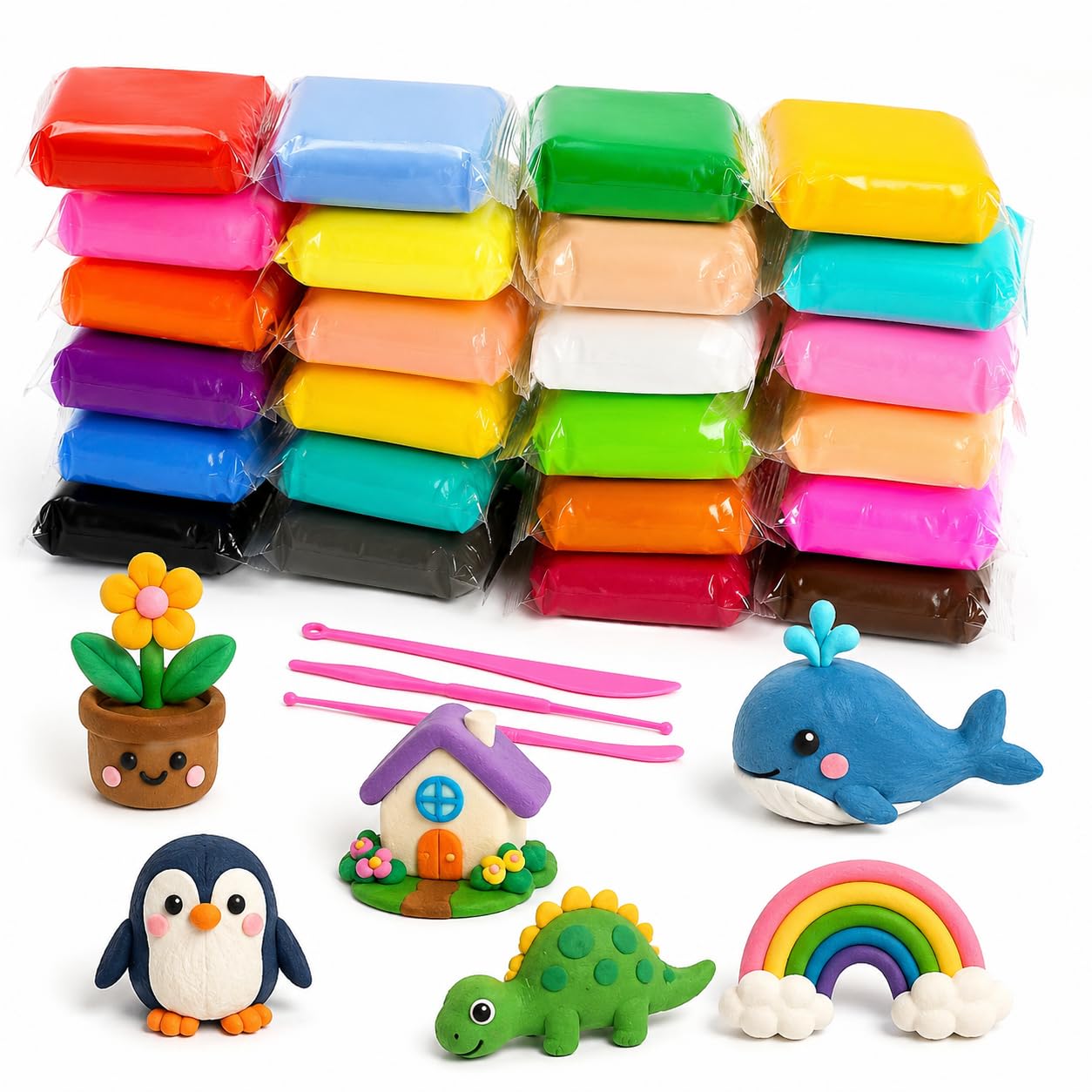 24 Air Dry Clay, Colorful Children Soft Clay, Creative Art Crafts, Gifts for Kids-Multi Color. Non-Toxic Modeling Magic Fluffy Foam Bouncing Clay Putty Kit for Kids with Tools-image-2