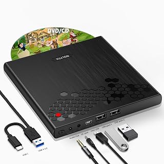 Externes CD Laufwerk für Laptop: USB C DVD Laufwerk Extern für Mac MacBook Windows Slot-in Externer CD/DVD Brenner und Player mit Audio USB Ports Auswurftaste