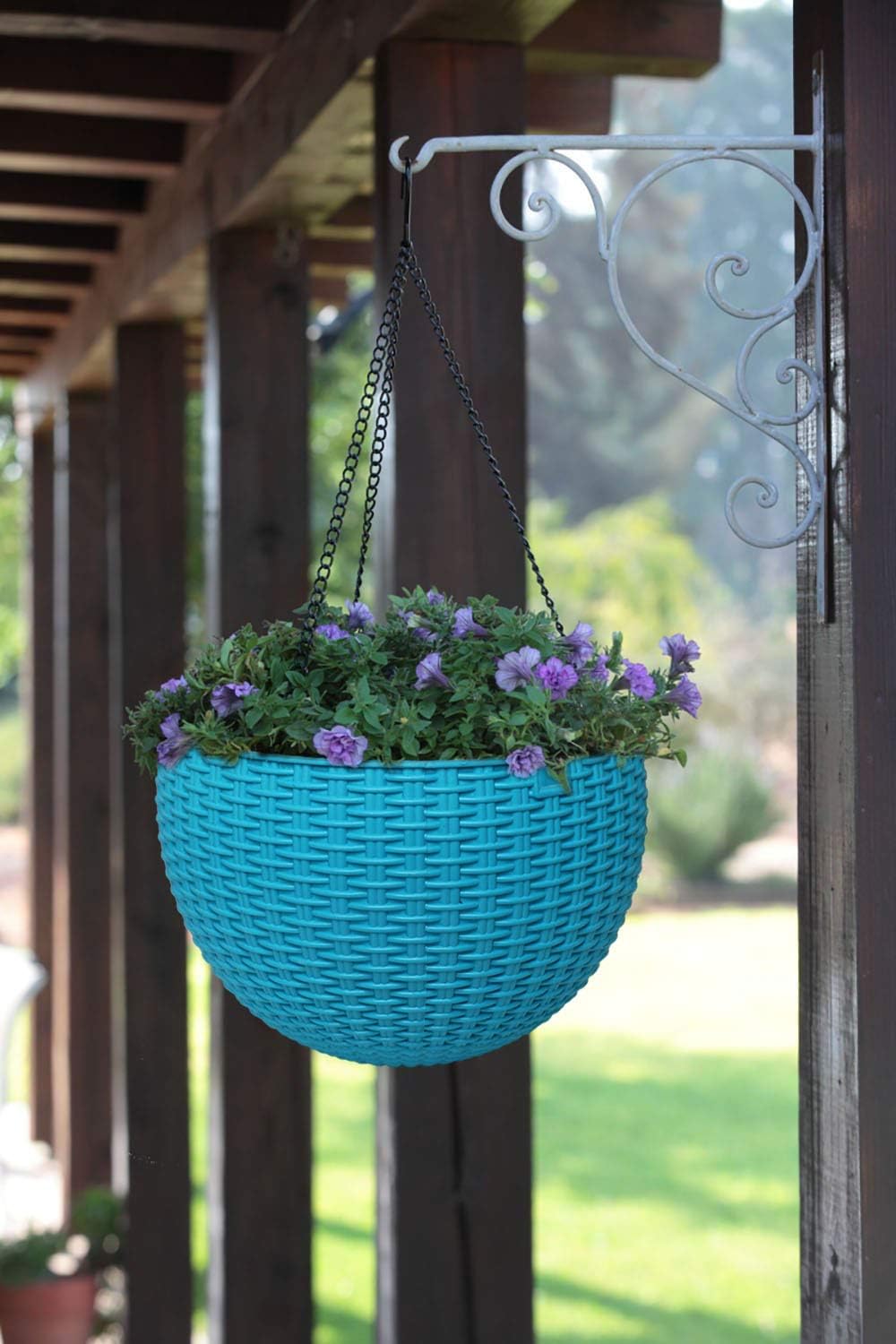 Pack of 7 Plastic Hanging Rattan Planter, Self-Watering Round Hanging Basket, Plant Herb Orchid Flower Pot,Blooms Container for Home Office Garden Balcony Wall Pergola Fences Indoor Outdoor Decoratio