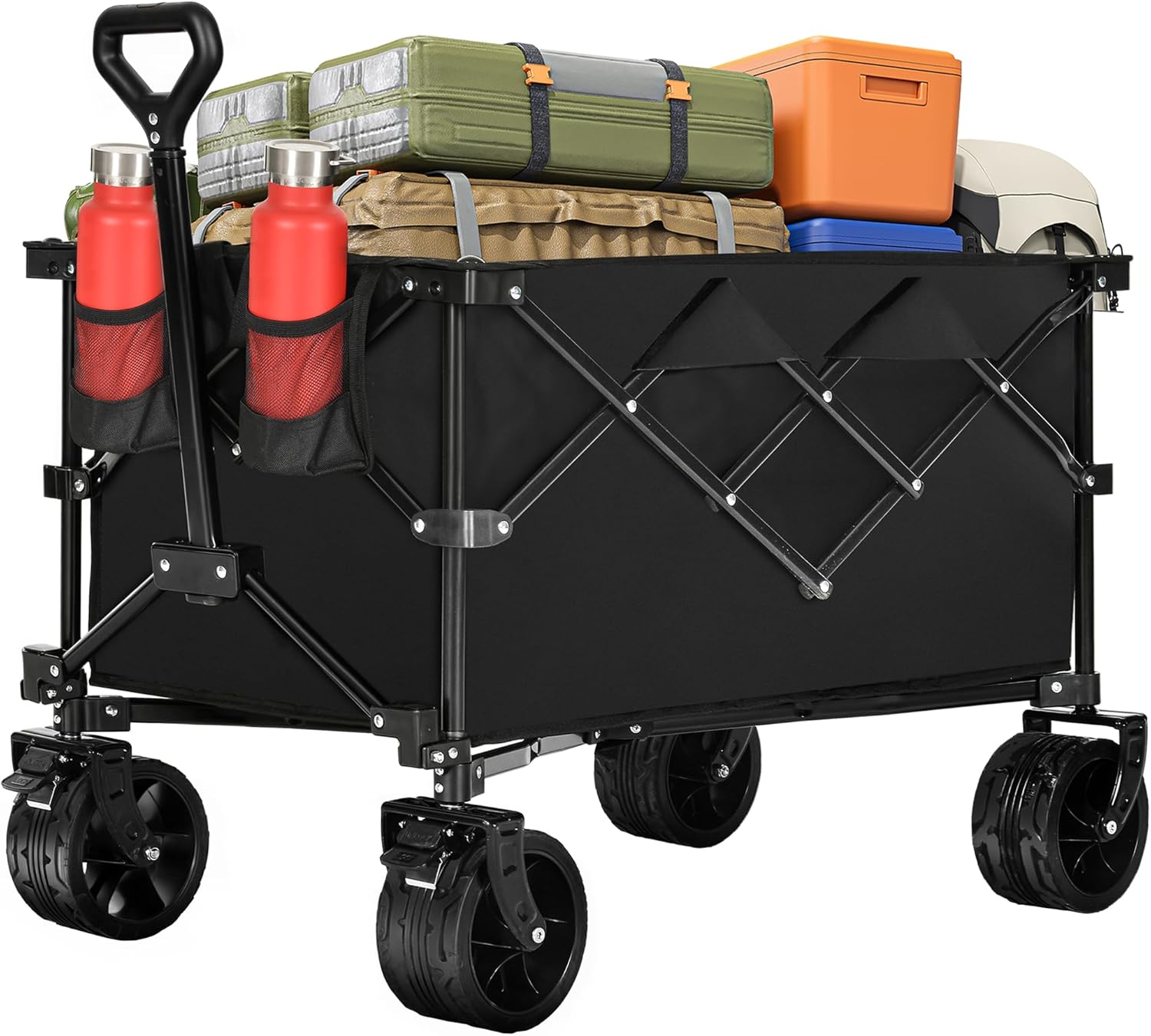 YITAHOME Collapsible Foldable Wagon, 183L Capacity Heavy Duty Utility Wagons Carts with Big Wheels and Brakes Portable for Outdoor Sand Beach Shopping Camping Garden Lounge Grocery Cart Stroller Wagon