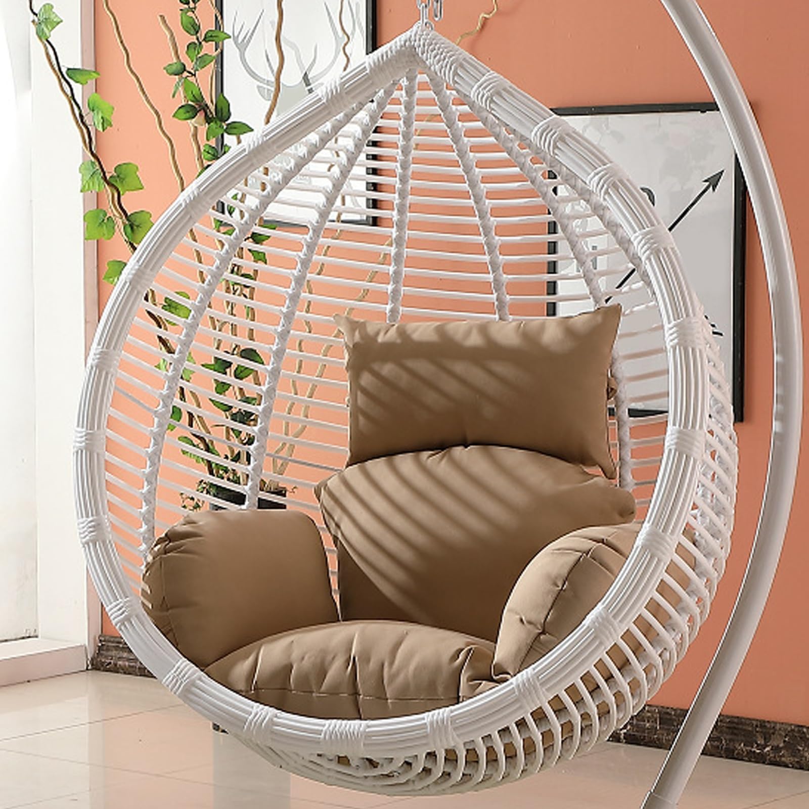 Hanging Egg Chair Cushion, Does Not Include Chairs, Soft Hanging Basket Chair Cushions, Removable Washable Thicken Egg Chair Cushion for Outside Patio Bedroom Garden and Balcony(Light brown)