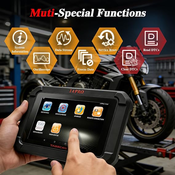 Motorcycle Scanner with Oscilloscope, Professional Motorcycle OBD2 Diagnostic Scan Tool for Harley BMW Ducati KTM Honda Yamaha Kawasaki Suzuki etc. Ignition Coil Waveform Test, 7'' Tablet, Full System